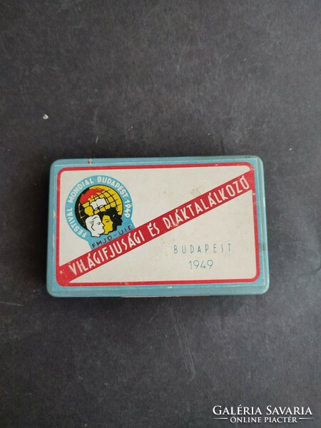Világifjúsági és diáktalálkozó Budapest 1949 - Szivarka szivar cigaretta cigi doboz -  fémdoboz - EP