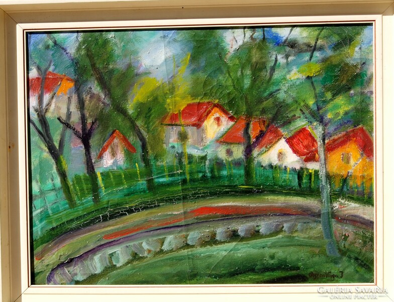 With Ilosvai varga sign: houses on the hillside - oil on canvas painting, framed