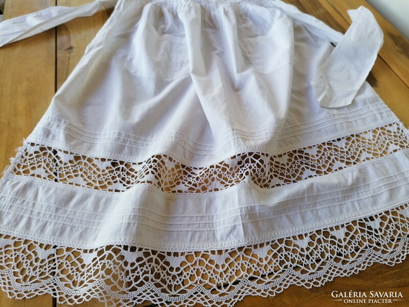 Antique old batiste folk crochet lace apron