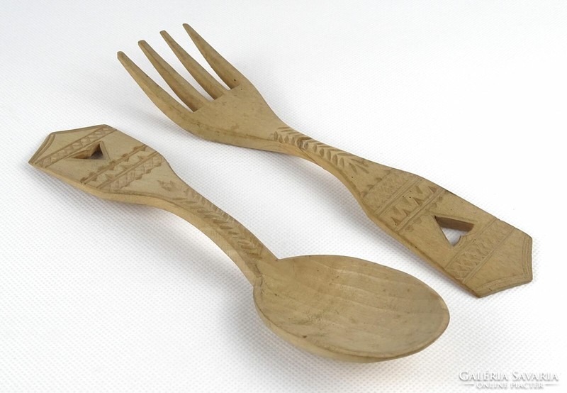 1J839 old carved spoon and fork ornament 24 cm