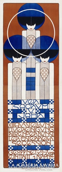 Ver Sacrum V. Jahr 1902 bécsi szecessziós kiállítás plakát reprint nyomat Koloman Moser három nőalak