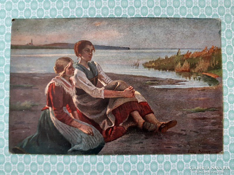 Régi képeslap 1920 Fritz Raupp művészi levelezőlap hölgyek
