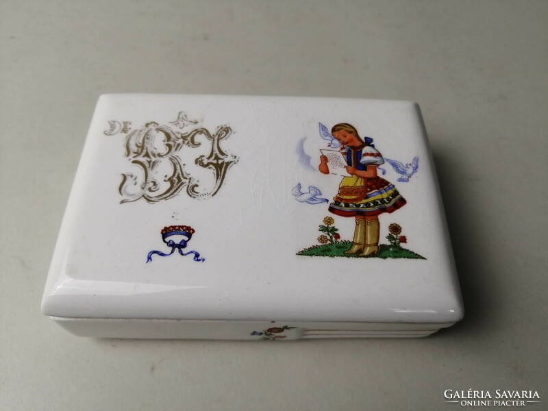 Hand-painted porcelain business card holder with monogram