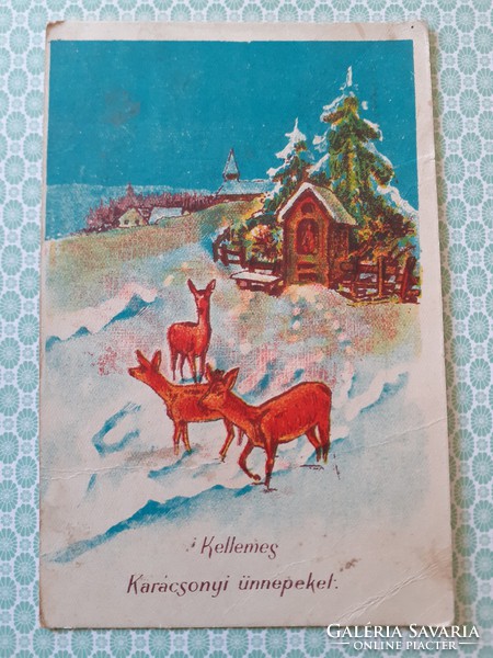 Régi karácsonyi képeslap 1940 őzikék tájkép levelezőlap