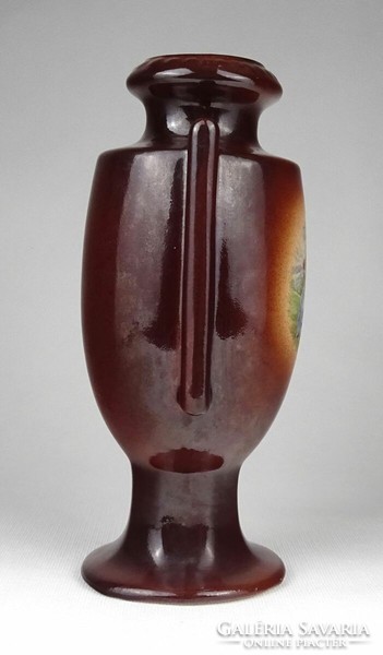 1J799 Antik barna színű Hollóházi fajansz váza díszváza 21.5 cm