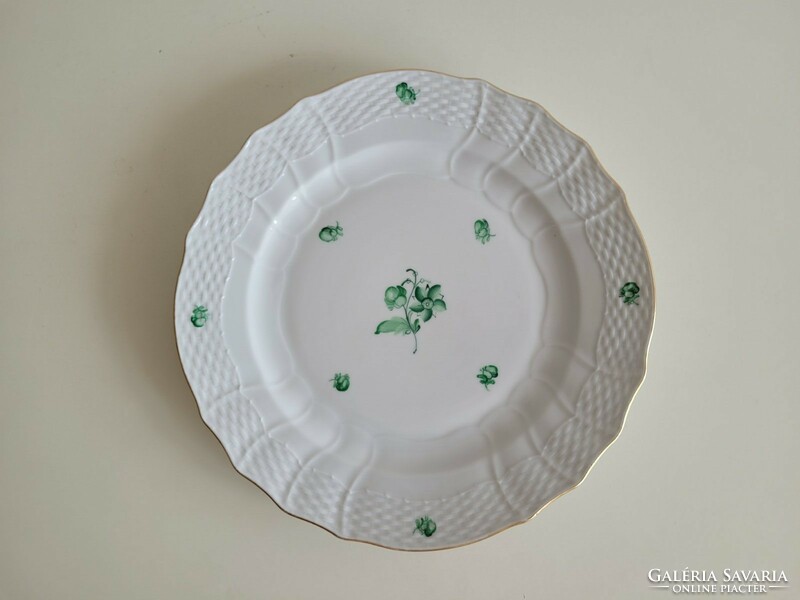 Régi Herendi porcelán nagy tányér zöld virágos kínáló 27,5 cm