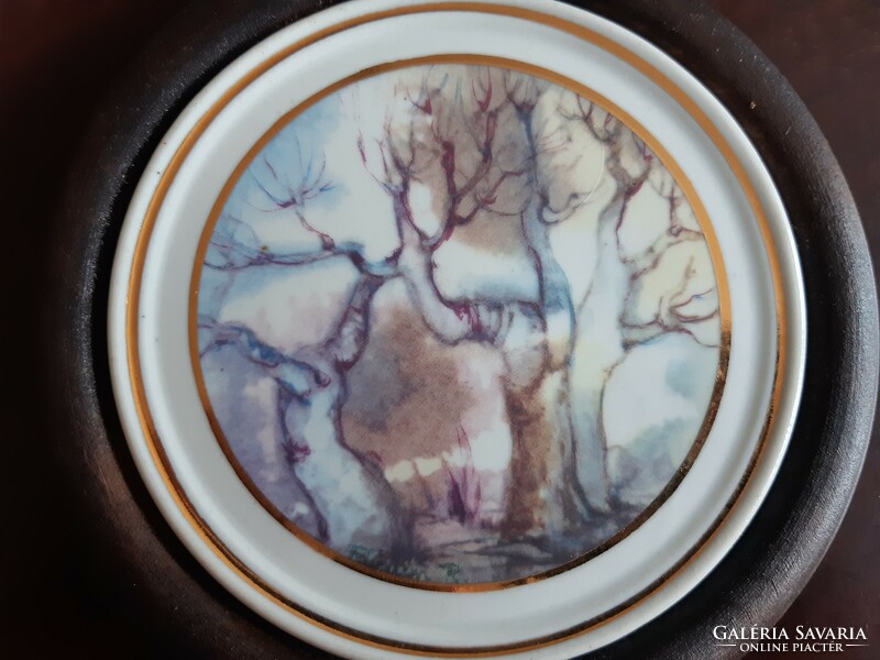 Hollóháza porcelain Fabian rose: trees, wall picture.