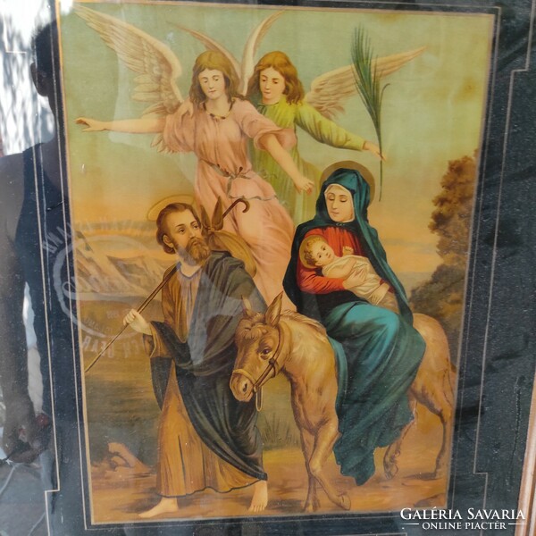 Large antique holy picture holy family wide frame, wooden frame,