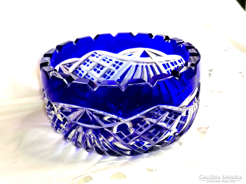Retro blue lipped lead crystal bowl