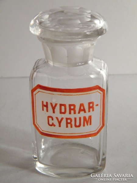 Antik gyógyszeres üveg (Hydrargium) felirattal