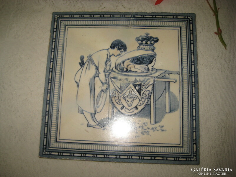 Baron of steak, or honoring the beef steak, painted on porcelain tiles in an English pattern
