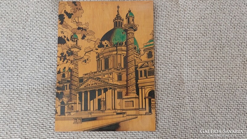 (K) picture painted on wood, painting 24x32 cm with frame basilica
