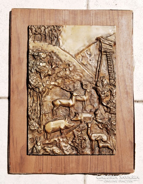 Zoltán Szentirmai (1941-2014): forest animals at the hunt - bronze wall decoration, gallery