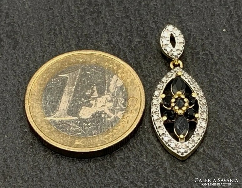Csodás zafír - gyémánt drágaköves ezüst szett , 14K aranyozva--új