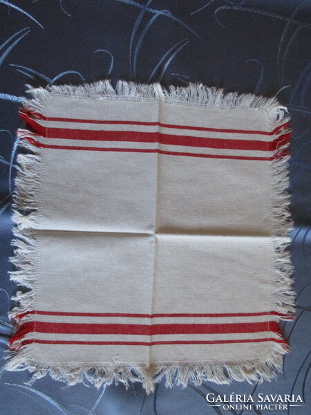 Old red striped small linen napkin