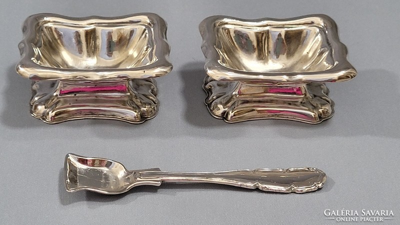 Antique lat 2 silver spice holders + noble coat of arms spice spoon