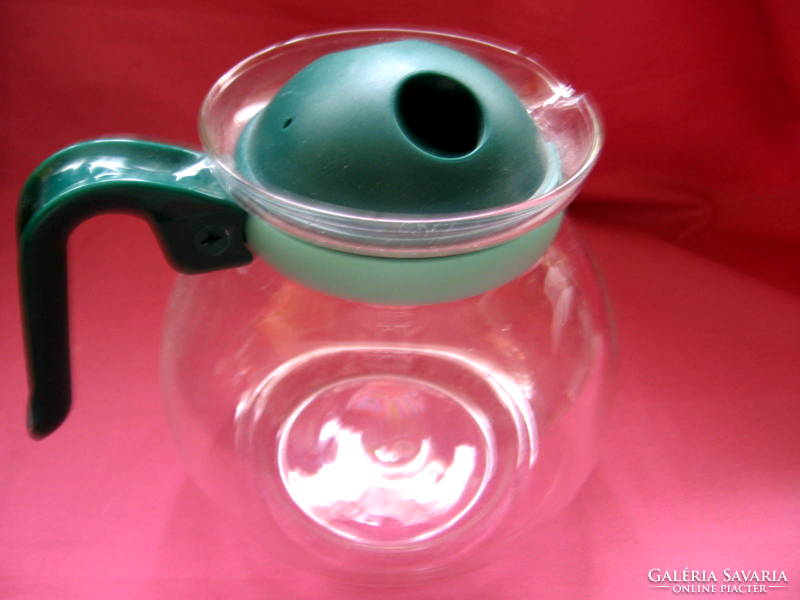Original retro space age teapot from Jena with a large green top