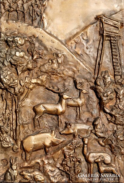 Zoltán Szentirmai (1941-2014): forest animals at the hunt - bronze wall decoration, gallery
