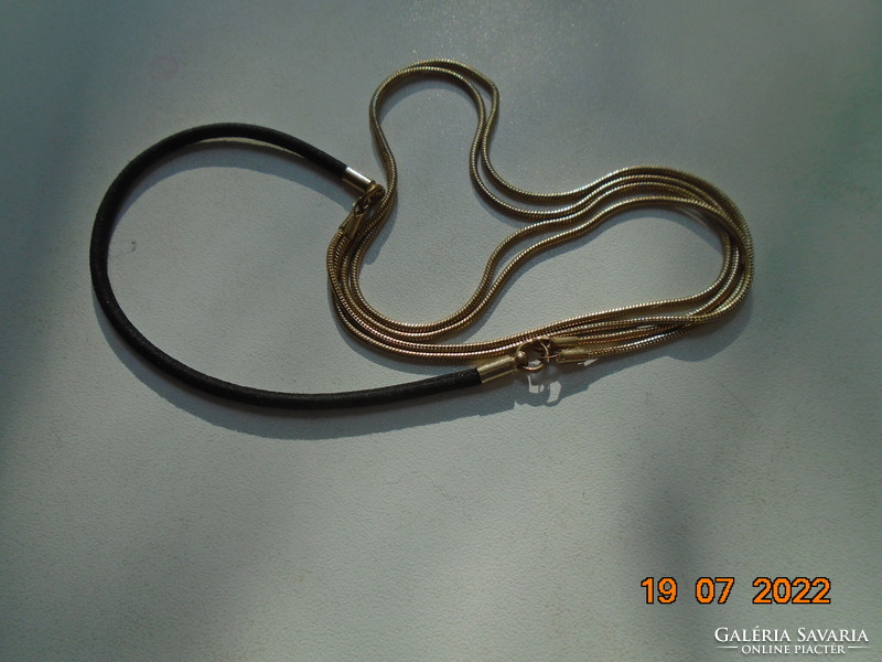 Aranyozott kétsoros gömbölyű kígyó nyaklánc fekete fűzővel