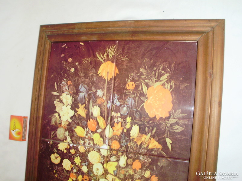 Retro tile wall picture, picture in a frame - a bouquet of flowers in a vase