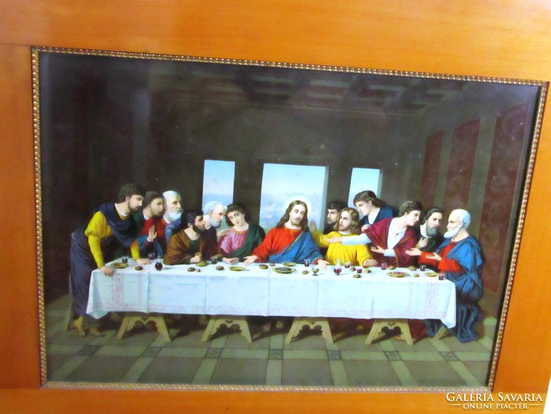 Antik szentkép, utolsó vacsora,nyomat, 93 x 78 cm, 72 x 53  cm