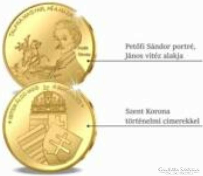 Hungarian color-gilded copper commemorative coin for Petőfi's birthday, mirror-struck certificate