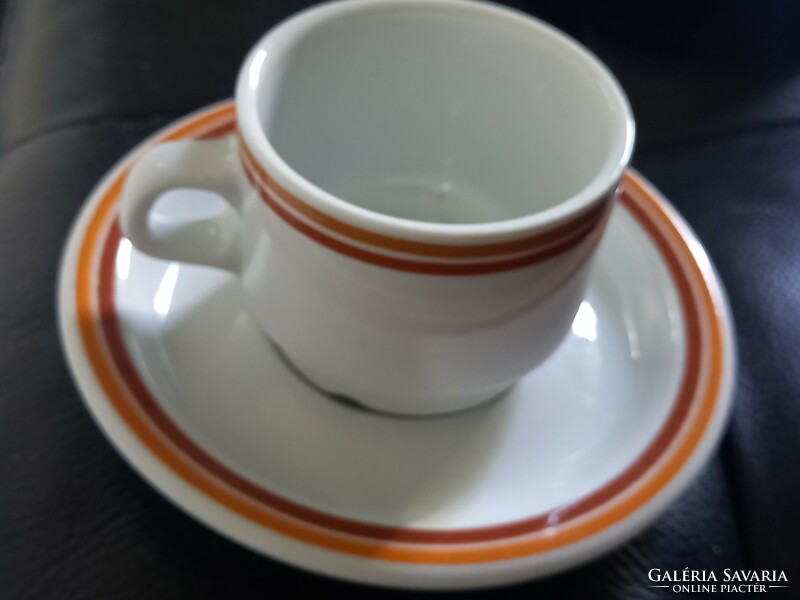 Alföldi porcelán: dupla, narancs csikos kávés készlet/mokkás készlet kiegészitőkkel