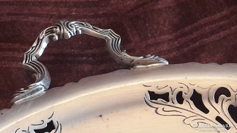 Régi ezüstözött tálca és talpas asztalközép szett (M2838)