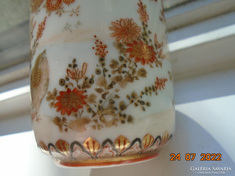Antik Kutani aranybrokát kézzel festett madár, virág  mintás kávés csésze