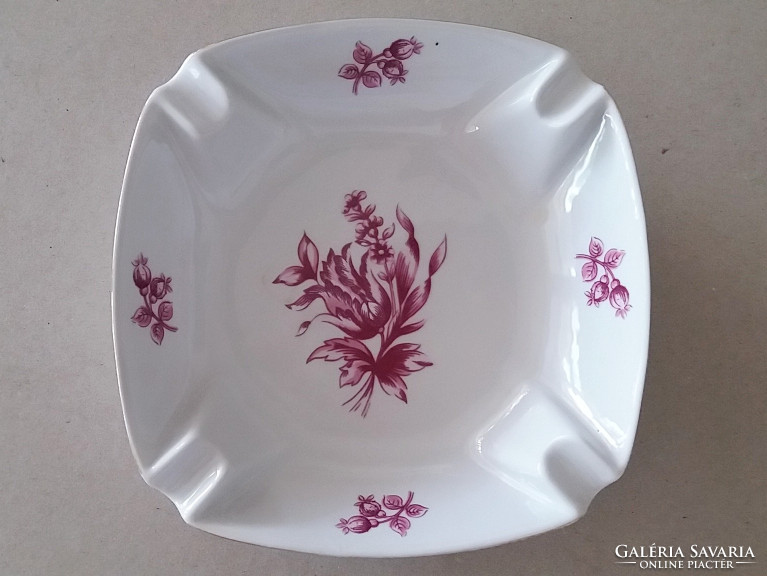 Régi Hollóházi porcelán lila virágos hamutartó hamutál hamuzó 14 cm