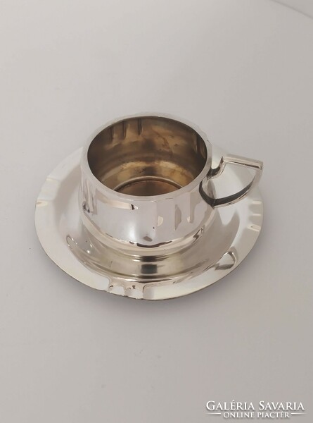 Silver art-deco mocha cup + base 4 pieces