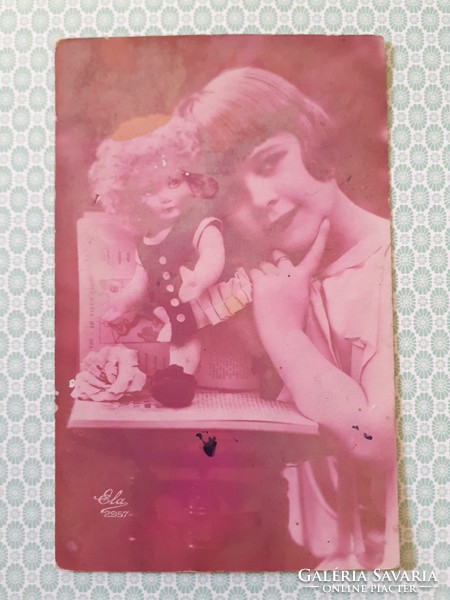 Régi Ela fotó képeslap kislány baba levelezőlap