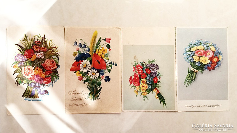 Régi képeslap 4 db virágos levelezőlap 1940 körül