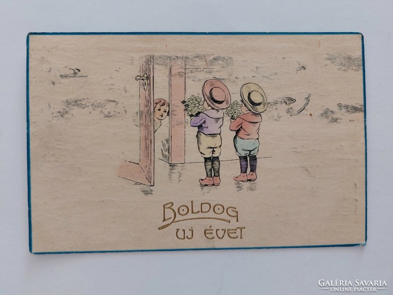 Old New Year's card postcard for children
