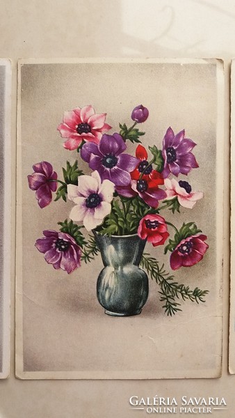 Régi képeslap virágos levelezőlap 1940 körül 3 db