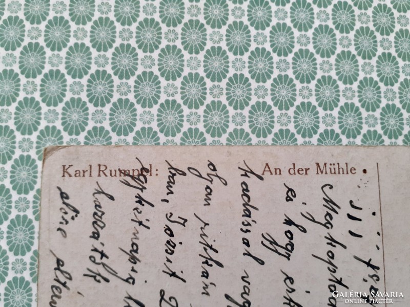 Régi képeslap Karl Rumpel a malomnál művészeti levelezőlap