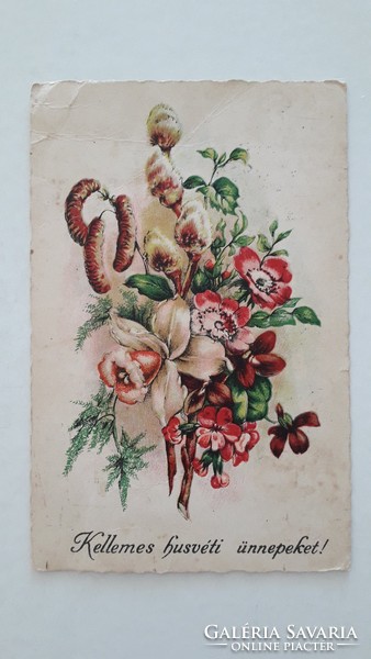 Régi húsvéti képeslap 1938 virágos nárciszos levelezőlap