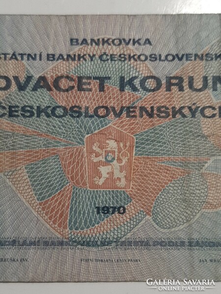 Rare! Czech Republic, Czechoslovakia, 20 crowns 1970 dvacet korun
