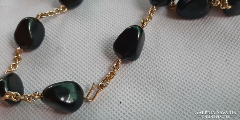 Vintage black beaded long necklace with gold spacers