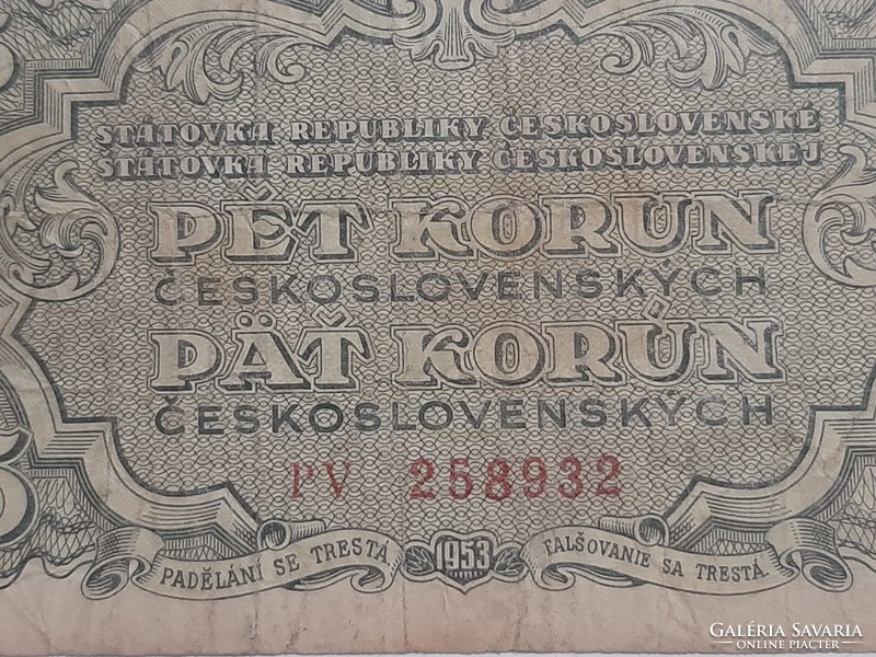 Csehszlovák 5 korona , korun , 1953