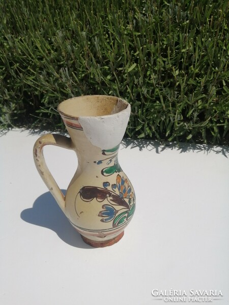 Antique (old folk) earthenware goblet from the 1800s (today: 21 cm) collector's item