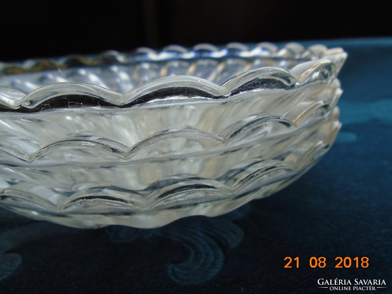 Antique 3-piece thick-walled, wavy-edged, rosette-embossed tray