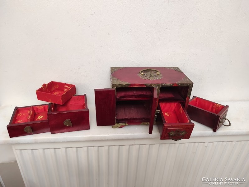 Antik zsírkő berakásos ázsiai kínai ékszer tartó ékszeres doboz fiókos kis szekrény 202 5772
