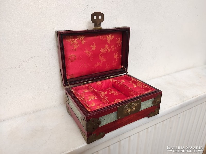 Antik zsírkő berakásos ázsiai kínai ékszer tartó ékszeres doboz fiókos kis szekrény 200 5770