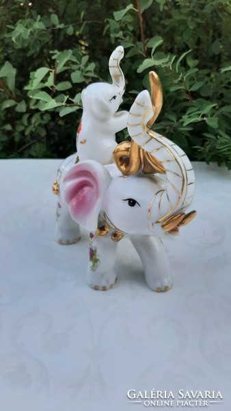 Floral porcelain mother elephant with her baby