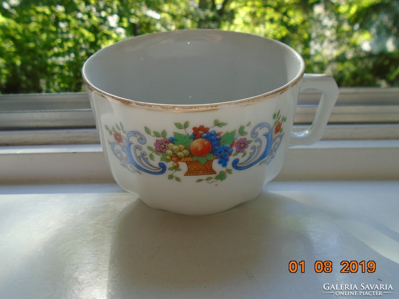 Mcp antique Czech hand-numbered tea cup with flower and fruit basket pattern