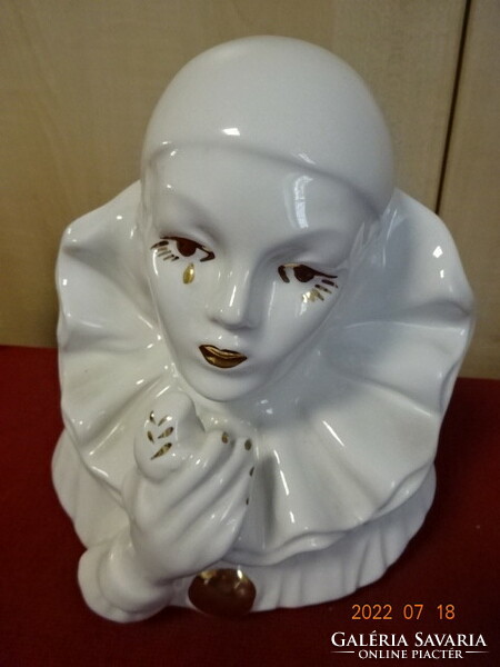 Italian porcelain figure, white harlequin clown, height 19.5 cm. He has! Jokai.
