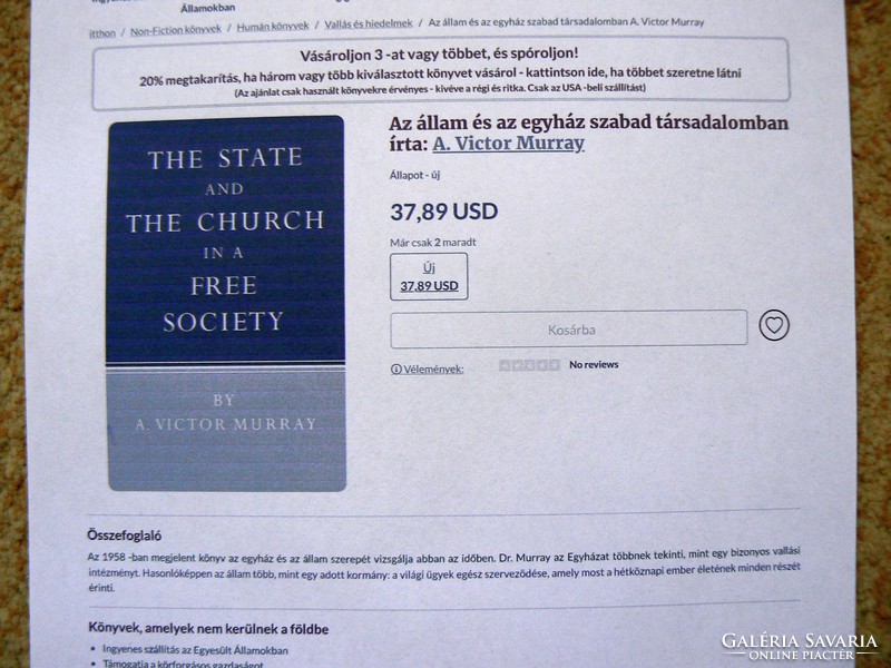 A. Victor Murray on the State and the Church in Free Society 1958, English language book a rarity