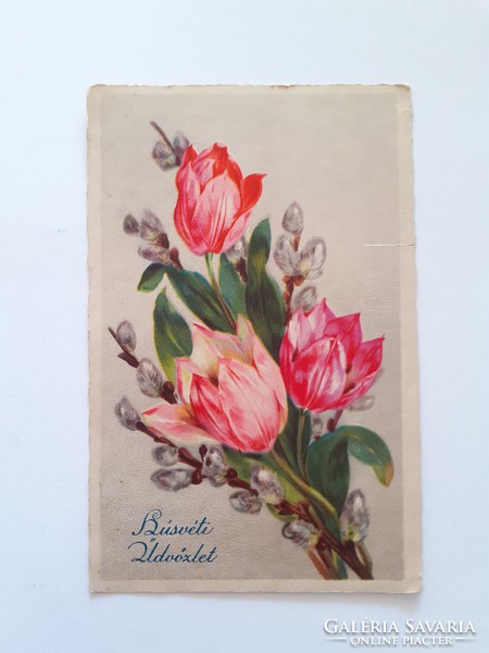 Régi húsvéti képeslap 1932 tulipán barka levelezőlap