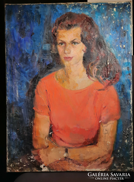 Erika Juhász: slide (oil, canvas, 80x60 cm) female portrait, modern